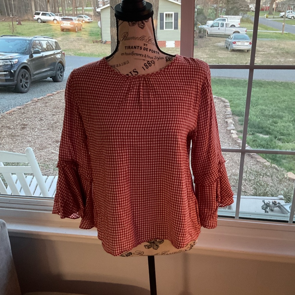 Gingham top, 3/4 sleeve, size small